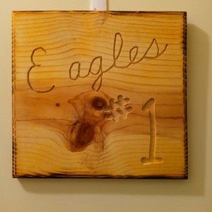**EAGLES FANS** - Handmade Wood Eagles wall hanging.